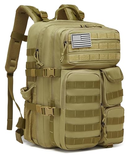 Wotony Tactical Backpack - Military waterproof backpack with multiple pockets and tactical gear for the outdoors (khaki, 45L) - color: Khaki, size: 45L