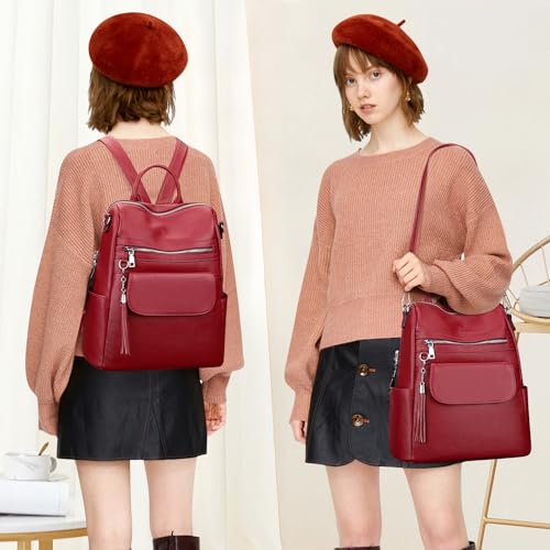 ALTOSY Genuine Leather Backpack Purse for Women Large Convertible Shoulder bag Ladies Crossdody Bag with Tassel(S115 Wine Red) - color: Red Wine