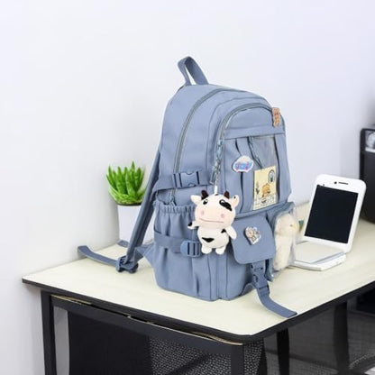 Kawaii Backpack with Cute Bear Plush Kawaii Pin Accessories Large Capacity Aesthetic School Bags Cute Bookbag for Girls Teen Blue - color: Blue