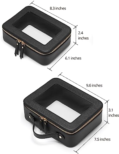 Popvibe Clear Makeup Case Set Black Toiletry Bag Travel Large Clear Cosmetic Bag with Zipper, Big Make Up Bag Organizer Women Traveling TSA Approved Transparent Bag Car for Essentials - color: Black, style: Dual Elegance