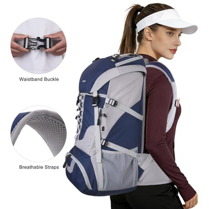 MOSISO 50L Hiking Backpack, Waterproof Camping Backpack with Rain Cover for Men Women, Lightweight Sport Daypack for Outdoor Camping Travel, Navy Blue