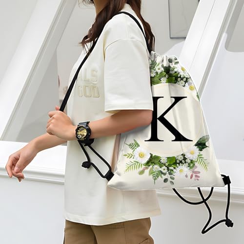 Initial Letter Drawstring Backpack String Sports Gym Bags Waterproof Sackpack Cute for Men Women Beach (13"×17") (Letter-K) - color: Letter-k