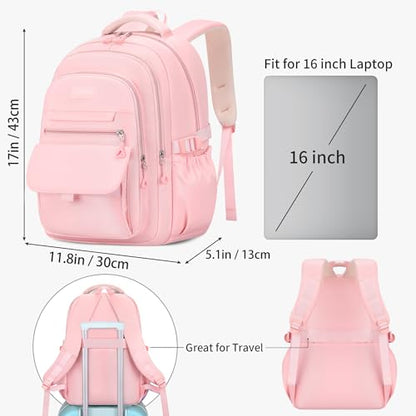 School backpack for Girls, Aesthetic Backpack for Women Cute Bookbag Preppy College (Pink) - color: Pink