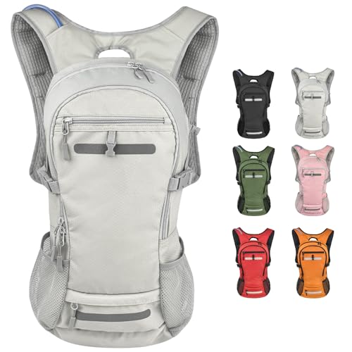 Zavothy 20L Multipurpose Hiking Backpack with 3L Water Bladder – Durable Hydration Backpack with Insulated Bladder Compartment, Hidden Helmet Holder & Rain Cover – for Hiking, Commuting, and Camping - color: Grey