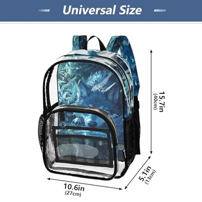 MCHIVER Wolf River Blue Clear Backpack Stadium Approved 10.6x5.1x15.7 Transparent Bag for Festival Concert Sport Events
