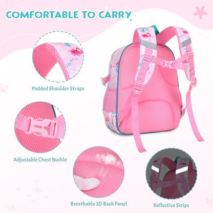 Toddler Backpack for Girls Ages 5-8, 3PCS Girls Backpack with Lunch Bag & Pencil Case - 15inch Kids School Bookbag for Preschool Kindergarten Elementary School (Mermaid) - color: Mermaid