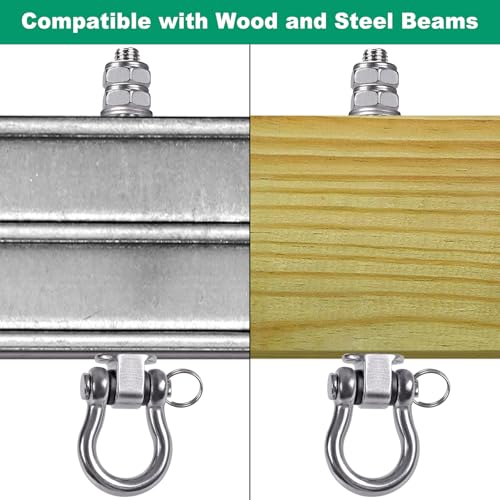 SELEWARE Heavy Duty Bearing Swing Hangers, 4 Pack Stainless Steel Swing Set Hooks for Wood and Steel Beam, for Hammock, Yoga Swing, Porch Swing, Heavy Bag, 5" x M2/5", 1500LB Capacity - color: 4 Pack Bearing Hangers (5" X M2/5" Threaded Rod)