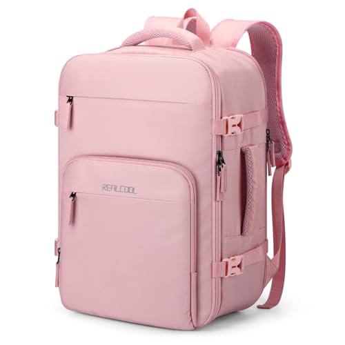 RealCool Travel Backpack for Women Men - Gift for Travelers, Students & Professionals, 15.6 Inch Laptop Carry On Backpack, TSA Flight Approved, College School Business Weekender Daypack -Pink - color: Pink, size: 15.6 inch