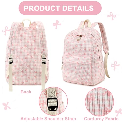 LEDAOU Backpack for Girls School Bag Kids Bookbag Teen Backpack Set Daypack with Lunch Bag and Pencil Case | Kids - color: Pink Bowtie