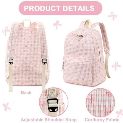 LEDAOU Backpack for Girls School Bag Kids Bookbag Teen Backpack Set Daypack with Lunch Bag and Pencil Case | Kids - color: Pink Bowtie