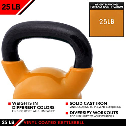 JFIT Kettlebell Weights Vinyl Coated Iron - style: 25lb (Orange)