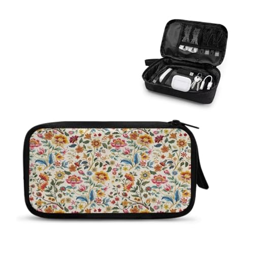 Bohemia Flower Print Electronics Organizer, Travel Cable Organizer bag, Portable Cord Storage/Charger Storage/Cable Storage, Compact Tech Bag & Charger Case - color: Bohemia Flower Print