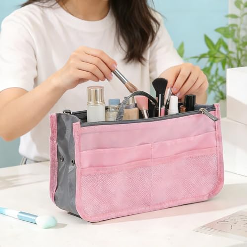1 Piece Purse Organizer Insert, Foldable Bag in Bag Organizer, Multi-Pocket Tote Organizer, with Handheld Design, for Digital Accessories, Cosmetics (Pink) - color: Pink