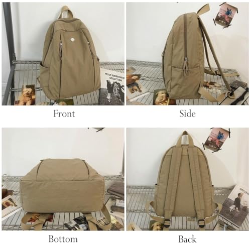 Nylon Backpack for Women Men, Waterproof Travel Backpack Purse Casual Daypack, Gym School Backpack for Daily Cycling (Khaki) - color: Khaki
