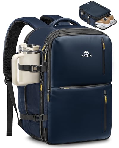 MATEIN Personal Item Backpack 18x14x8, Expandable TSA Approved Underseat Travel Backpack Fit 17.3 inch Laptop, Large Carry on Bag Luggage with Shoe Compartment Removable for Frontier Airlines, Blue - color: Blue