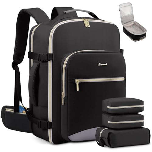 LOVEVOOK 40L Travel Backpack with Waist Strap,Flight Approved Carry on Backpack,Waterproof Personal Item Travel Bag,TSA Carry on Luggage Suitcase Travel Essentials,Gifts for Women & Men,fit 17" Laptop - color: Black-grey, size: Large-40L-4Pcs(Waist Strap)