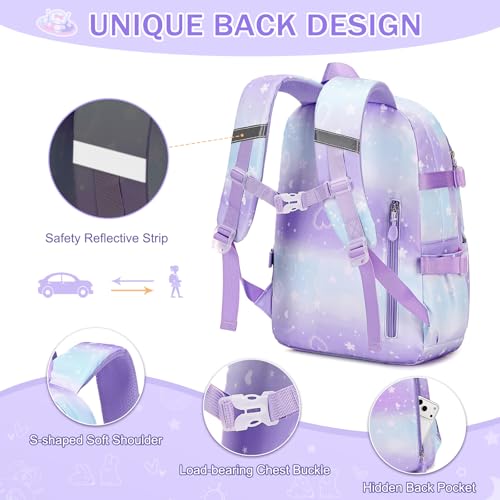 FIXITOK Girls Backpack Set, 3PCS Kids Backpack for Girls, Kawaii Bunny School Backpacks for Girl Kindergarten Elementary Preschool Middle School Bags with Lunch Box Pencil Case Dreamy-Purple - color: Dreamy-purple