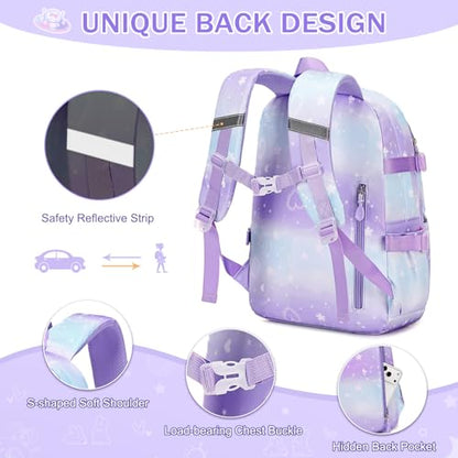FIXITOK Girls Backpack Set, 3PCS Kids Backpack for Girls, Kawaii Bunny School Backpacks for Girl Kindergarten Elementary Preschool Middle School Bags with Lunch Box Pencil Case Dreamy-Purple - color: Dreamy-purple