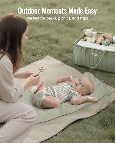 Blissful Diary Vegan Leather Portable Changing Pad, Wipeable & Waterproof Baby Change Mat，Diaper Bag, Travel Essential & Registry Gift, Light Green - color: Light Green
