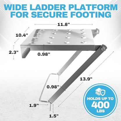 Universal Ladder Platform Attachment 11.8" x 10.4", 400 LBS Capacity, Non-Slip Aluminum Alloy, Fits All Ladder Types, Adjustable Height Mount for Painting, HVAC & Electrical