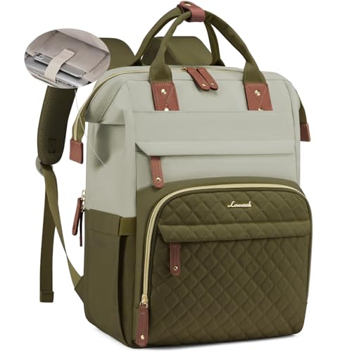 LOVEVOOK Laptop Backpack for Women, 15.6'' Waterproof Nurse Bag Teacher Work Backpack Purse for Women, Travel Computer Backpack for College Office Business Ladies - color: Olive-bean Green, size: 15.6 inch