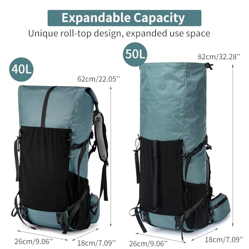 Hiking Backpack,40L to 50L Extra Large Capacity Hiking Bag,Internal Frame Camping Backpack,Upgraded X-PAC Lightweight Sport Daypack Travel Backpack Fit For Mountain Climbing Camping(Grey Green) - color: Grey Green