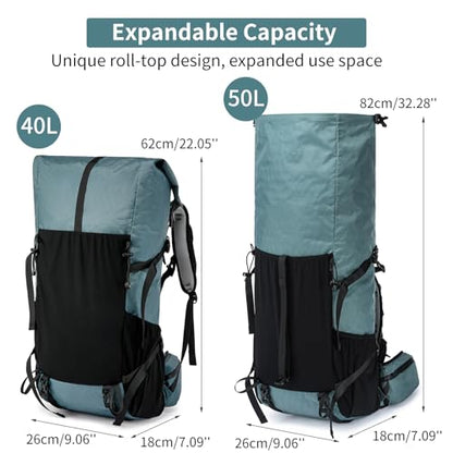 Hiking Backpack,40L to 50L Extra Large Capacity Hiking Bag,Internal Frame Camping Backpack,Upgraded X-PAC Lightweight Sport Daypack Travel Backpack Fit For Mountain Climbing Camping(Grey Green) - color: Grey Green
