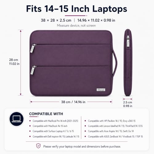 Voova 15-14 Inch Laptop Sleeve, Laptop Case, MacBook Case, Dark Purple - color: Dark Purple, size: 14-15 Inch