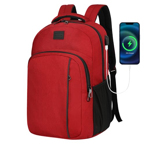 LARIPOP 17.3 Inch Laptop Backpack,40L Lightweight Oxford Travel Business Carry-On for Men Women, Water-Resistant Computer Bag with USB Charging, Anti-Theft Pocket, Luggage Strap, Ergonomic Padded Back - color: Dark Red, size: 17.3inch