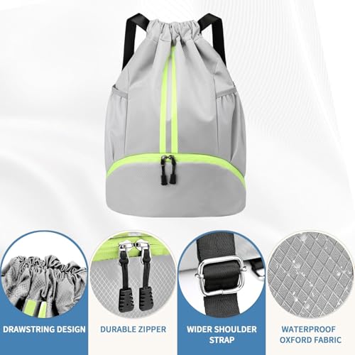 Drawstring Backpack Gym Bag with Shoe Compartment - Ideal for Basketball, Swimming, Beach Activities, Unisex - color: Silver Grey