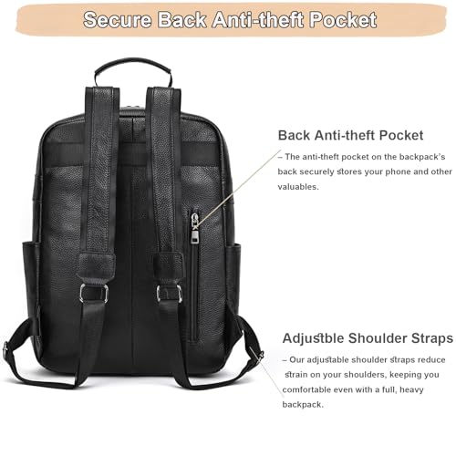 Genuine Leather 15.6 Inch Laptop Backpack for Men & Women, Business Commute Bag Daypack with Multi-Pockets for Travel Outdoor - color: Y80-17y-black