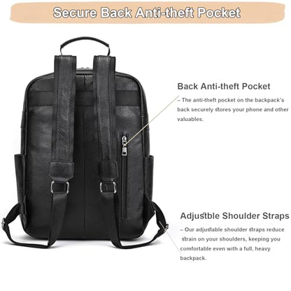 Genuine Leather 15.6 Inch Laptop Backpack for Men & Women, Business Commute Bag Daypack with Multi-Pockets for Travel Outdoor - color: Y80-17y-black
