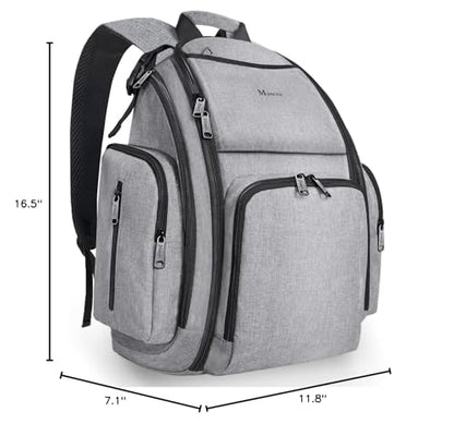 Mancro Diaper Bag Backpack, Large Multifunction Waterproof Travel Baby Changing Bag for Dad Mom with 4 Insulated Pockets and Stroller Straps, Maternity Baby Bag for Boys Girls, Grey - color: Austere Grey