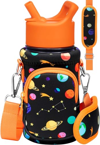 Miss Adola Water Bottle Carrier with Strap - Insulated Kids Water Bottle Holder for Boys Girls Bottle Bag for 10-18Oz - color: Orange Planet
