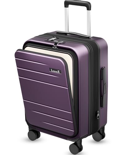 LUGGEX Carry On Luggage 22x14x9 Airline Approved, Expandable Polycarbonate Suitcase with Front Pocket (FX-Core, Purple, 20 Inch) - color: Purple, size: carry on（20inch front open）