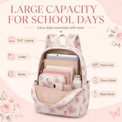 BTOOP School Backpacks for Teen Girls Bookbags Lightweight Kids Backpack School Bags Set with Lunch Box Pencil Case - color: Pink Flroal Fairy