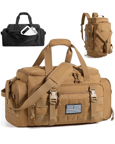 BAGSMART 4-IN-1 Gym Bag for Women Men, TSA Lightweight Duffle Bag for Travel with Shoe Compartment & Wet Pocket, 22L/30L/38L Tactical Backpack with 40oz Water Bottle Holder - color: C-Desert Khaki