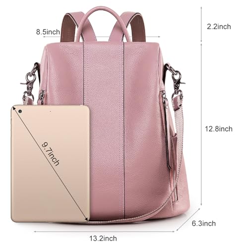 S-ZONE Leather Backpack Purses for Women Antitheft Rucksack Shoulder Bag Medium - color: Pink