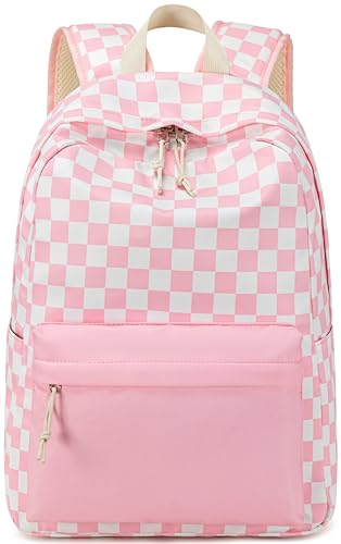 LEDAOU Kids Backpack for Girls Boys Preschool Kindergarten Elementary School Bookbag Toddler School Bag with Chest Strap - color: Pink Checkered