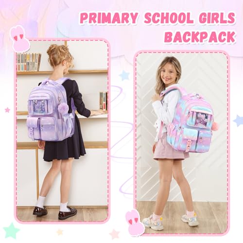 PIG PIG GIRL Kids Backpack for Girls - School Bags for Middle School Students - Book Bag for Elementary Primary - Kawaii Ita Backpack - Purple Shell - color: Purple Shell