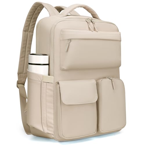 FODOKO Backpack for Work, Casual Backpack for Women Men Daypack Backpack for Travel College Bookbag Separate Compartment for 15.6 Inch Notebook Beige - color: Beige
