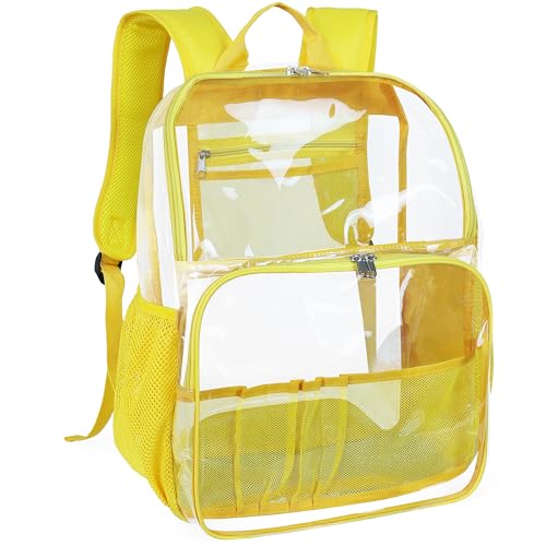 Clear Backpack,18'' See Through Backpack School Approved Heavy Duty Clear Backpack Transparent Bookbag for College Work Travel Security,Yellow - color: Yellow