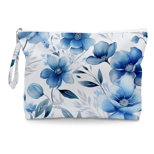 Fokongna Floral Print Wet Bag, Small Portable Waterproof Multi-Functional Organizer for Women, Blue Ink Wash Floral, Ideal for Daily, Beach & Travel - color: Blue Ink Wash Floral