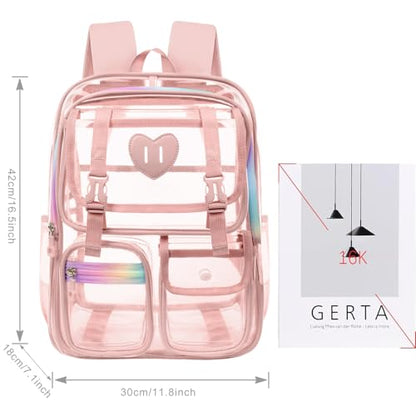 Clear Backpack for Girls Women Heavy Duty Transparent Bookbag School Backpack with Mesh Pockets Stadium Approved See Through Backpack (Pink) - color: Pink