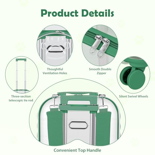 Cat Carrier Backpack with Silent Wheels, Clear Cat Stroller with Ventilation Holes, Telescopic Handle, Convenient Portable Cats Dogs Backpack for Travel (Green-B) - color: Green-B