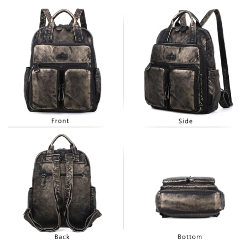 Angel Kiss Backpack Purse for Women Soft Washed Leather Multi Pocket Casual Travel Backpacks… - color: 145bronze