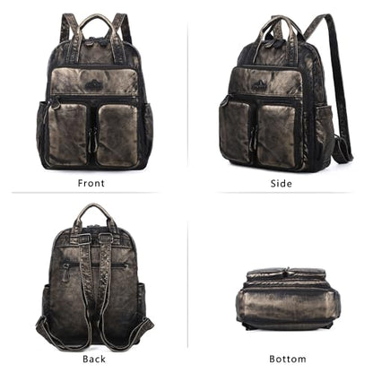 Angel Kiss Backpack Purse for Women Soft Washed Leather Multi Pocket Casual Travel Backpacks… - color: 145bronze
