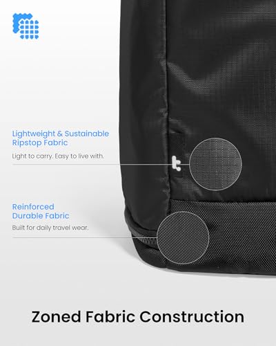 tomtoc 23L-28L Expandable Travel Backpack, Underseat Flight Approved Personal Item for Ryanair Southwest Frontier JetBlue, Lightweight Carry-on Luggage, Water-resistant Business Rucksack Weekender Bag - color: Black