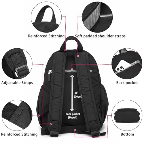 DOKUDOKU Small Nylon Backpack Mini Casual Daypack Lightweight Backpack for Women (BLACK)