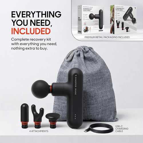 Sharper Image Powerboost Move Aero [New 2026 Version] Mini Deep Tissue Percussion Massage Gun| Muscle Recovery & Pain Relief Massage Tool| Full Body Back & Shoulder Massager| Travel Gift for Men Women - color: Gunmetal Grey